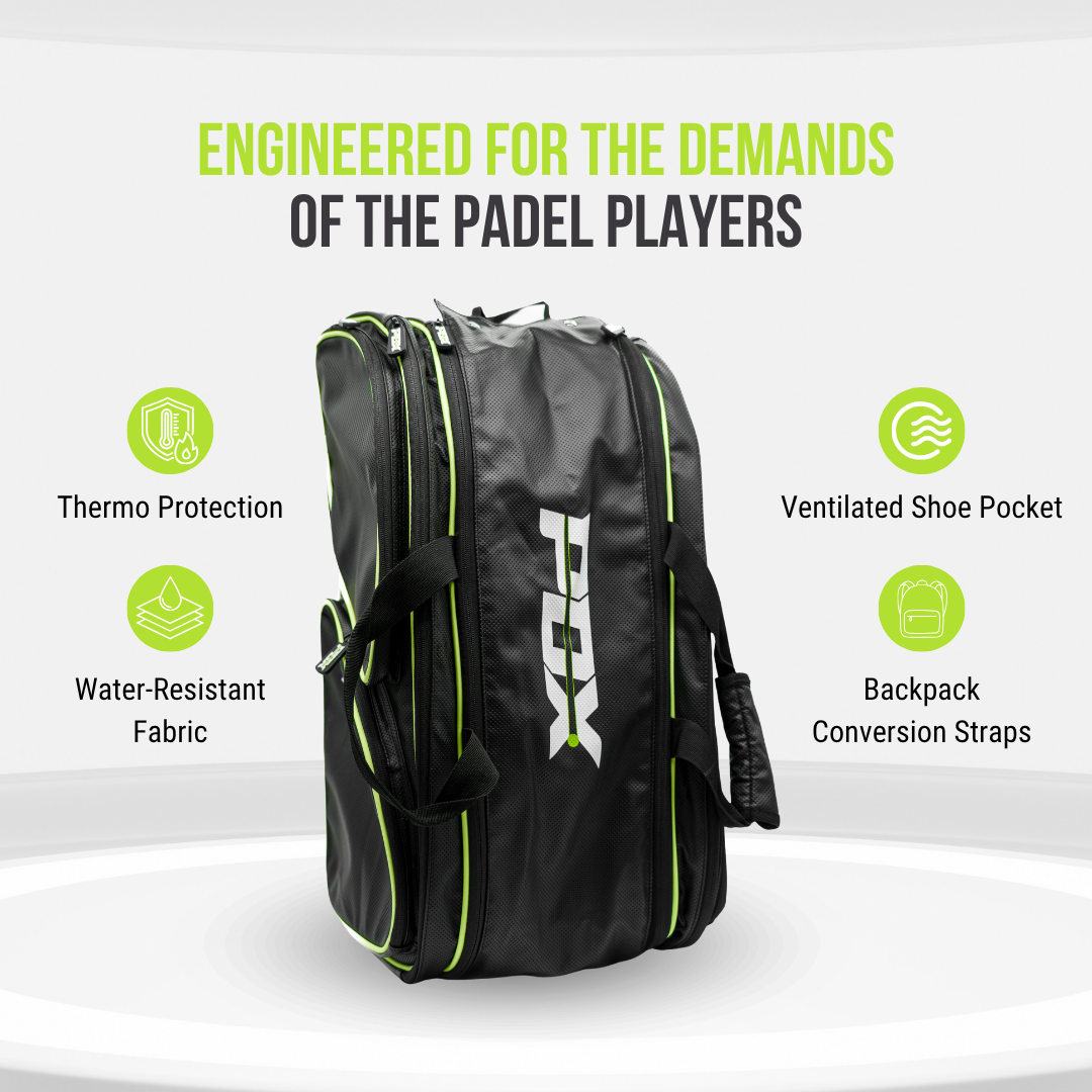 pdx padel racket bag black with lemon green trim