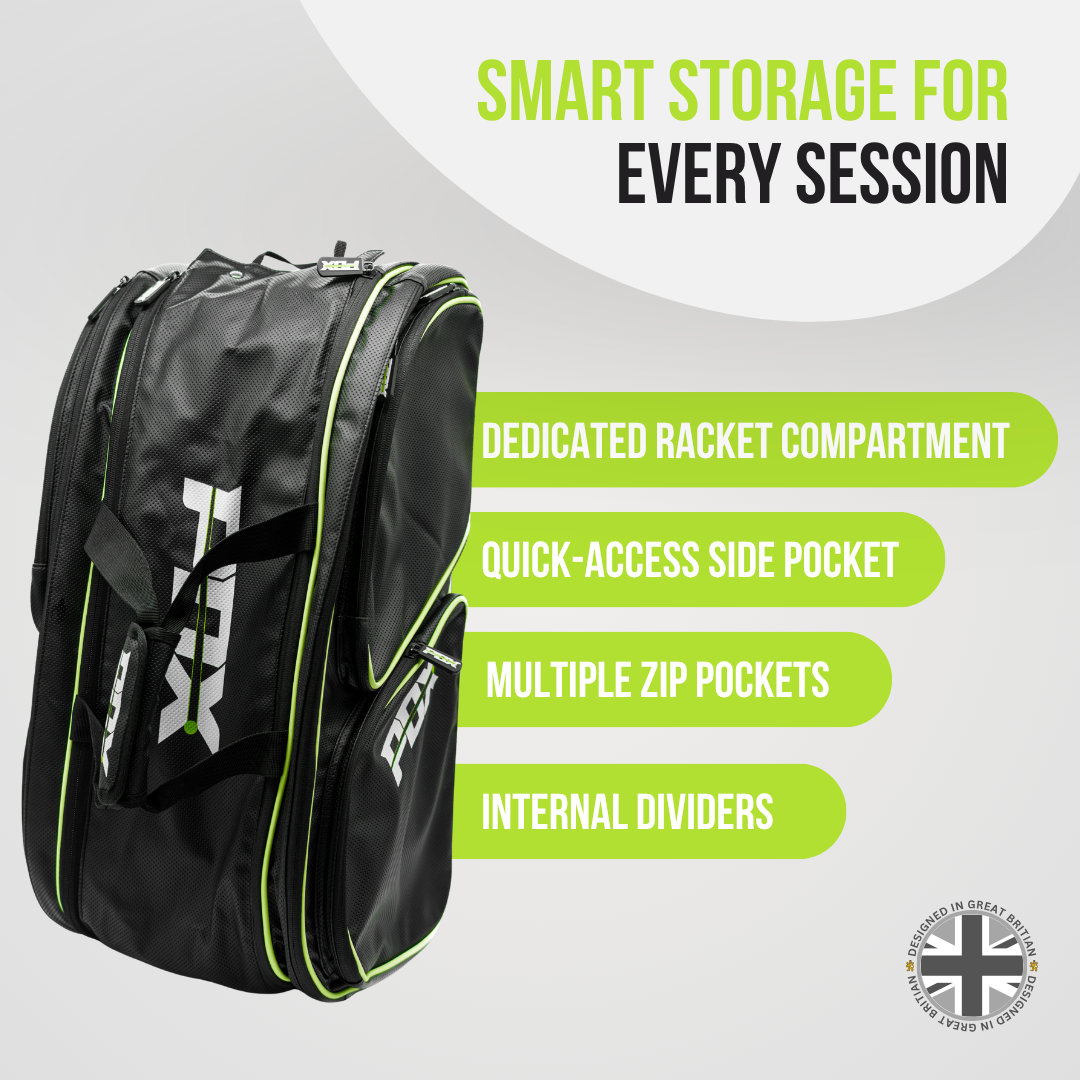 pdx padel racket bag black with lemon green trim