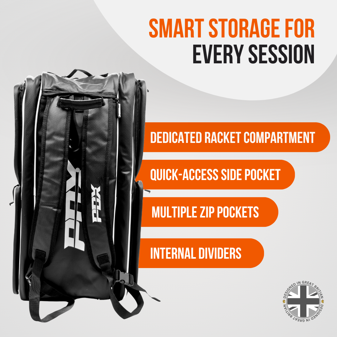 pdx padel racket bag black with white trim