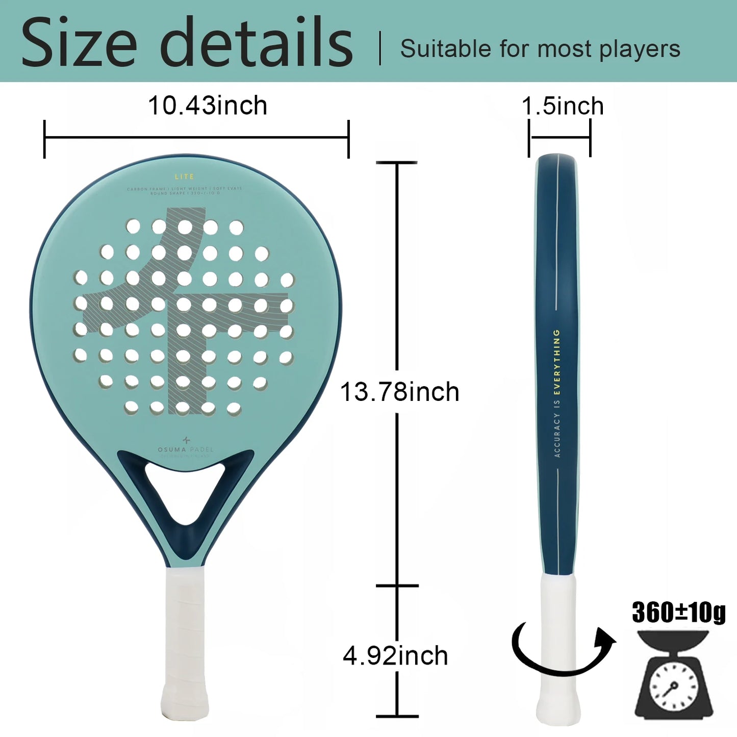 Osuma Padel Racket – Carbon Fibre Surface with EVA Memory Core