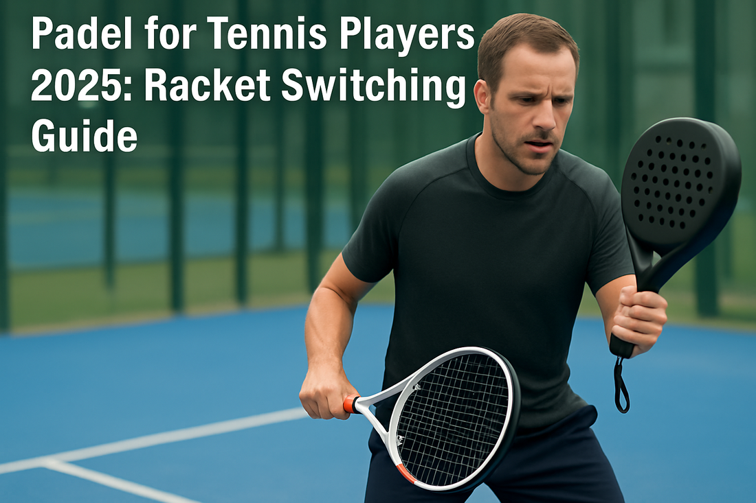 A male tennis player switching to padel, holding a padel racket on court – symbolizing the tennis to padel switch in 2025