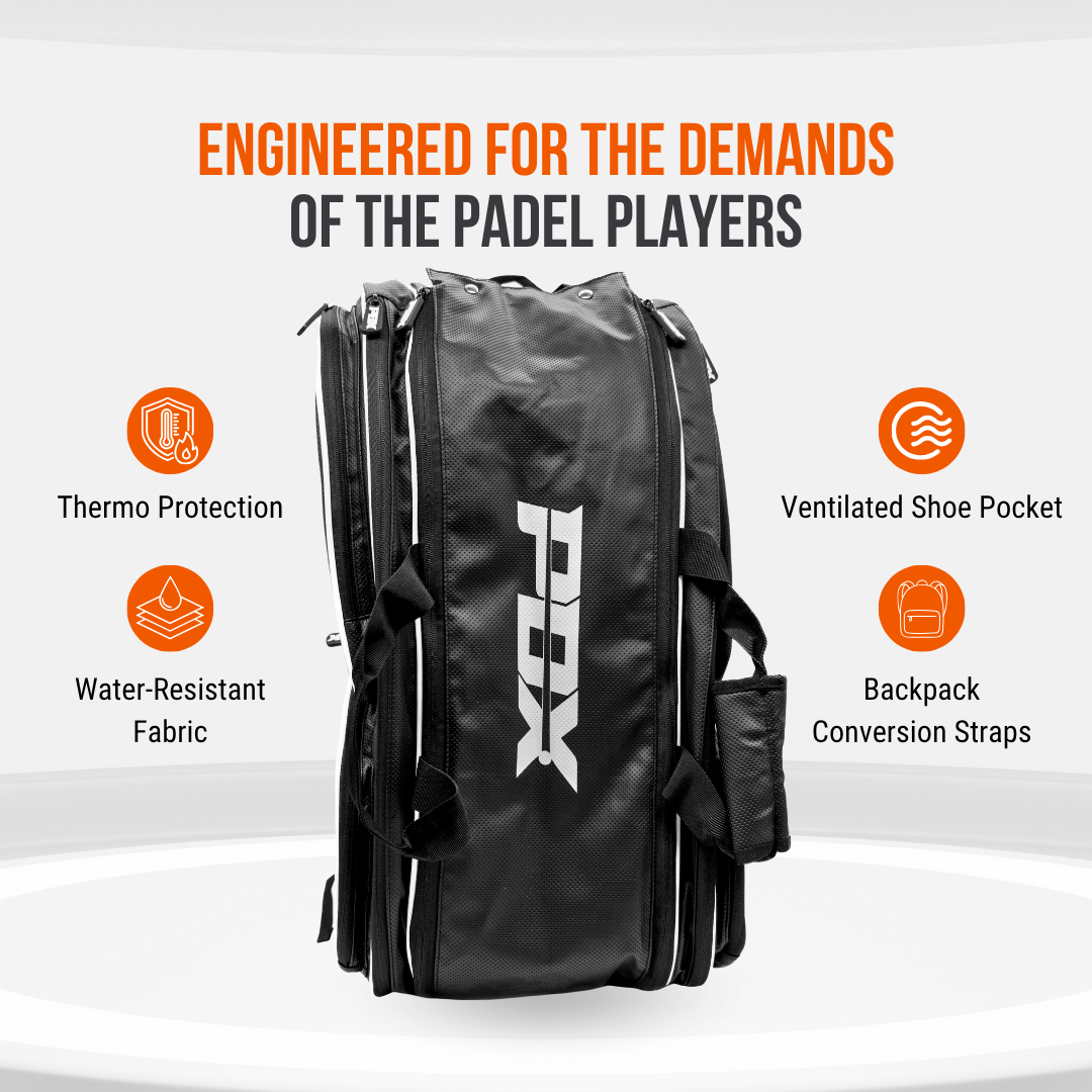 pdx padel racket bag black with white trim