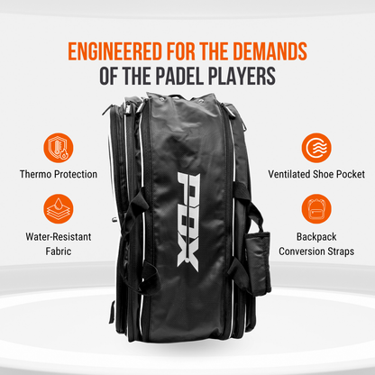 pdx padel racket bag black with white trim