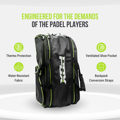 pdx padel racket bag black with lemon green trim